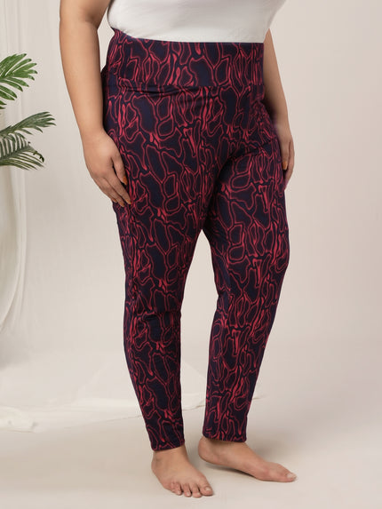 Women Plus Size High Rise Printed Leggings- Red