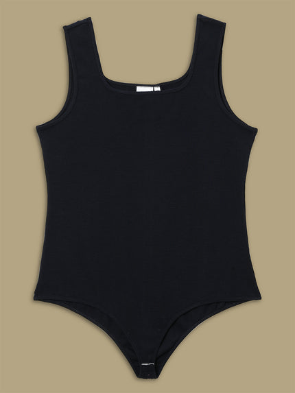 Women Plus Size Sleeveless Bodysuit- Black