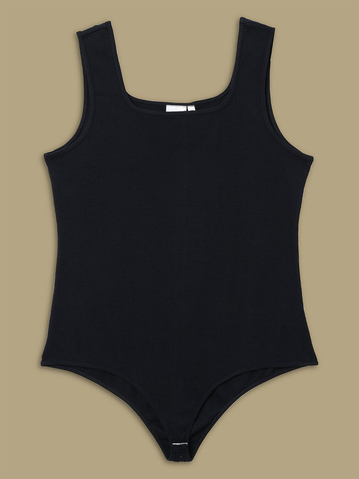 Women Plus Size Sleeveless Bodysuit- Black