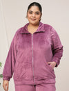 Women Plus Size Soft Velvet Full-Zip Jacket- Dark Pink