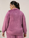 Women Plus Size Soft Velvet Full-Zip Jacket- Dark Pink