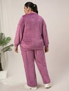 Women Plus Size Velvet Co-Ord Set- Dark Pink