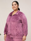 Women Plus Size Soft Velvet Full-Zip Jacket- Dark Pink
