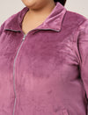 Women Plus Size Soft Velvet Full-Zip Jacket- Dark Pink