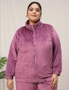 Women Plus Size Soft Velvet Full-Zip Jacket- Dark Pink