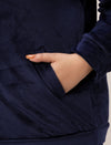 Women Plus Size Soft Velvet Full-Zip Jacket- Navy Blue