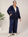 Women Plus Size Velvet Co-Ord Set- Navy Blue