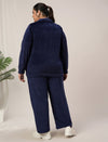 Women Plus Size Velvet Co-Ord Set- Navy Blue