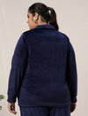 Women Plus Size Soft Velvet Full-Zip Jacket- Navy Blue