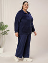 Women Plus Size Velvet Co-Ord Set- Navy Blue