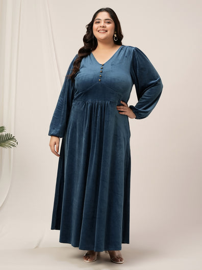 Plus Size Velvet Maxi Evening Dress