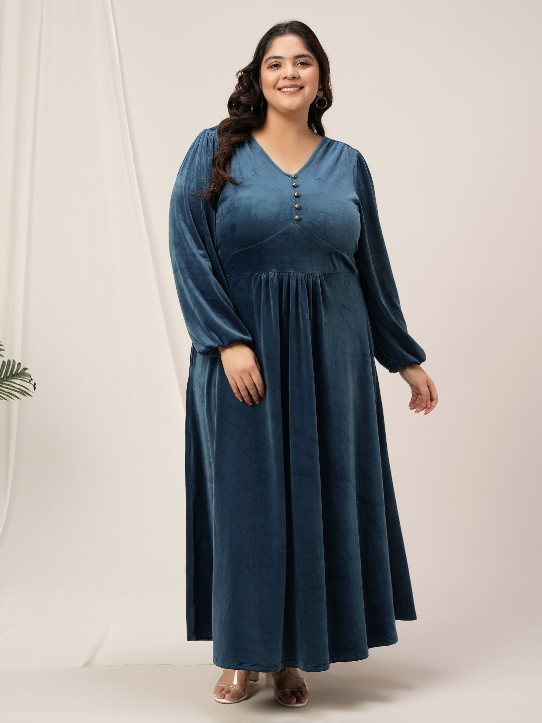 Women Plus Size Velvet Maxi Evening Dress