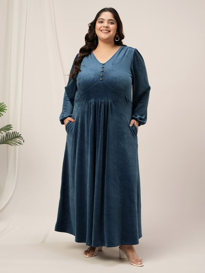 Plus Size Velvet Maxi Evening Dress
