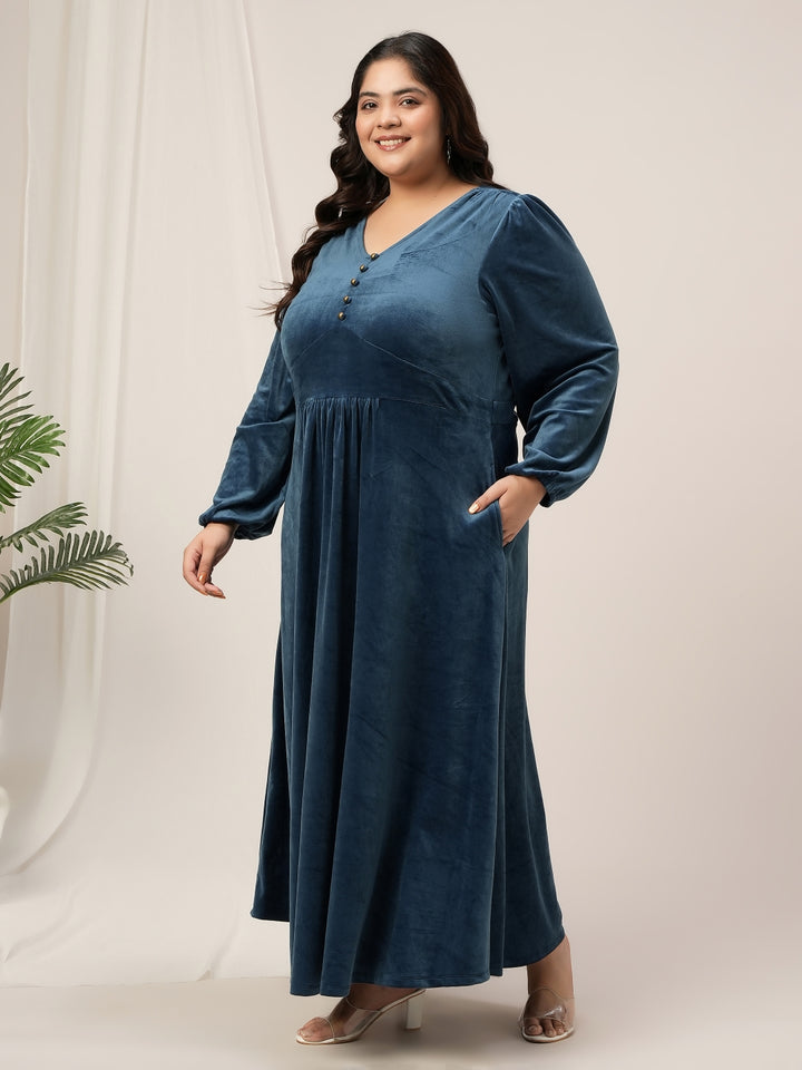 Plus Size Velvet Maxi Evening Dress