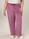 Women Plus Size Wide-Leg Velvet Pants- Dark Pink