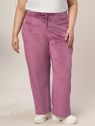 Women Plus Size Wide-Leg Velvet Pants- Dark Pink