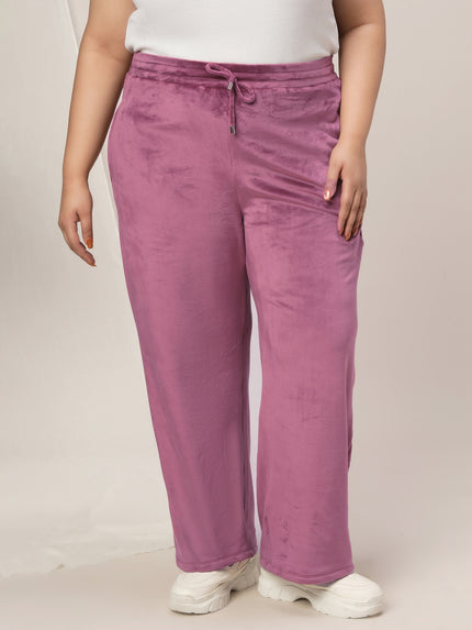 Women Plus Size Wide-Leg Velvet Pants- Dark Pink