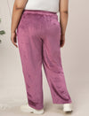 Women Plus Size Wide-Leg Velvet Pants- Dark Pink