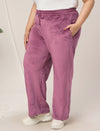 Women Plus Size Wide-Leg Velvet Pants- Dark Pink