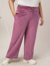 Women Plus Size Wide-Leg Velvet Pants- Dark Pink