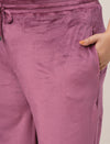Women Plus Size Wide-Leg Velvet Pants- Dark Pink