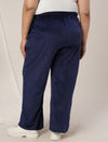 Women Plus Size Wide-Leg Velvet Pants- Navy Blue