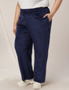 Women Plus Size Wide-Leg Velvet Pants- Navy Blue