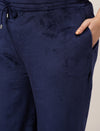 Women Plus Size Wide-Leg Velvet Pants- Navy Blue