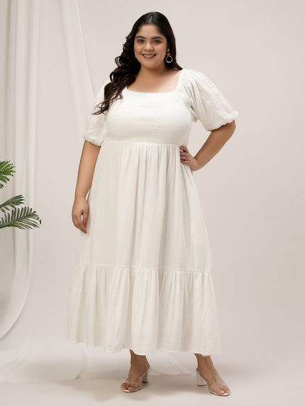 Plus Size White Cotton Tiered Maxi Dress