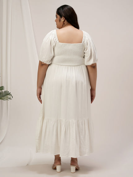 Plus Size White Cotton Tiered Maxi Dress