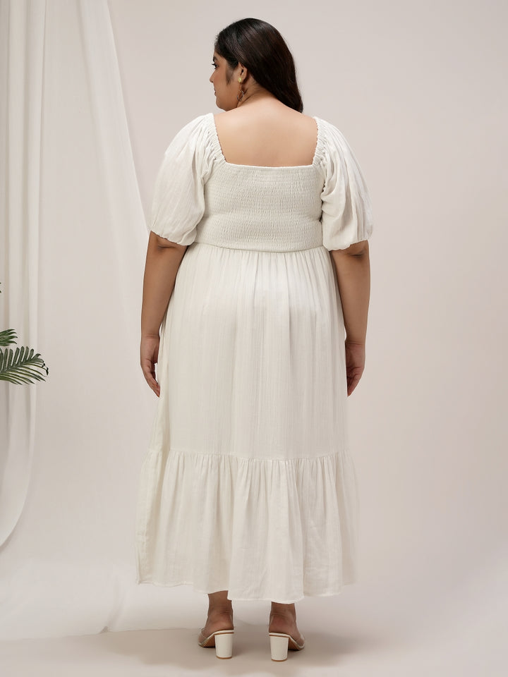 Plus Size White Cotton Tiered Maxi Dress