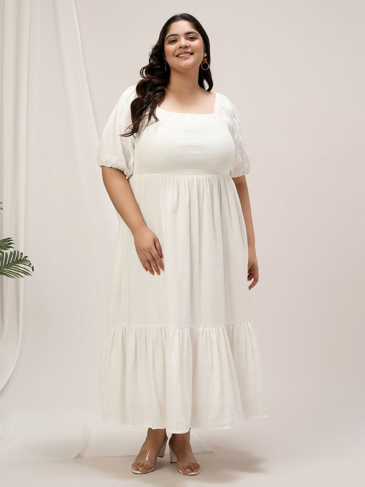 Plus Size White Cotton Tiered Maxi Dress