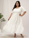 Plus Size White Cotton Tiered Maxi Dress