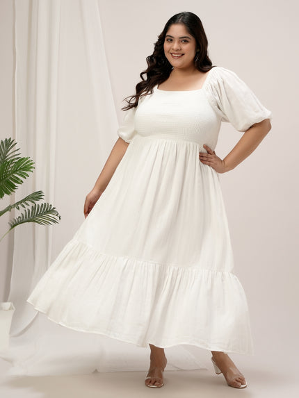 Plus Size White Cotton Tiered Maxi Dress