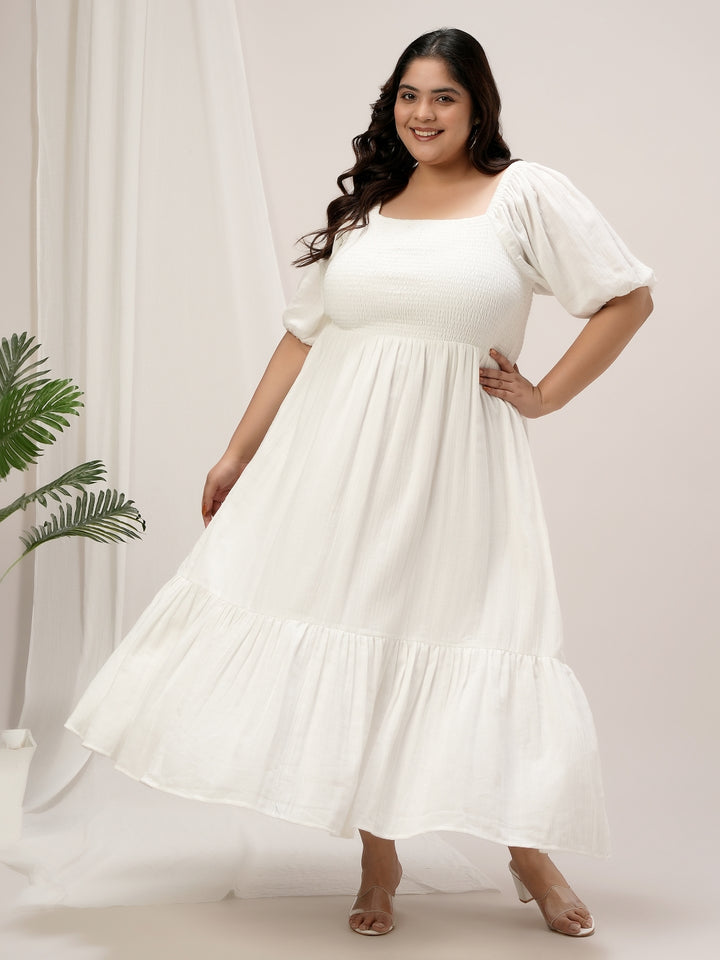 Plus Size White Cotton Tiered Maxi Dress