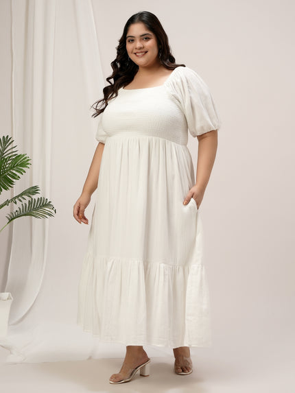 Plus Size White Cotton Tiered Maxi Dress