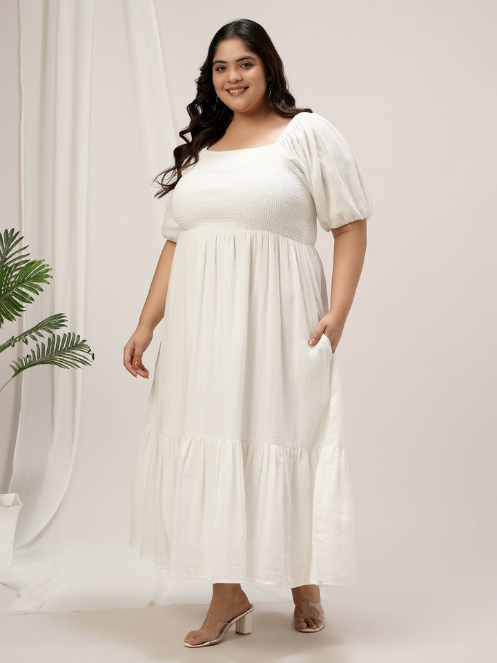 Plus Size White Cotton Tiered Maxi Dress