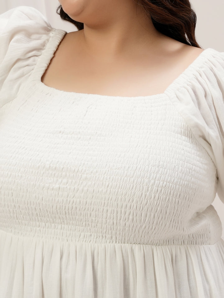 Plus Size White Cotton Tiered Maxi Dress