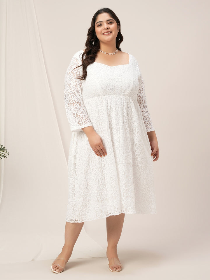 Plus Size White Lace Flare Dress
