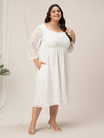 Plus Size White Lace Flare Dress