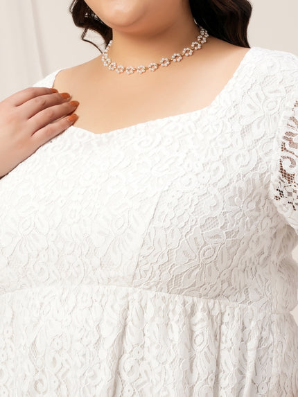Plus Size White Lace Flare Dress