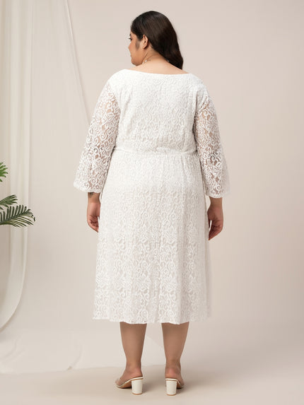 Plus Size White Lace Flare Dress