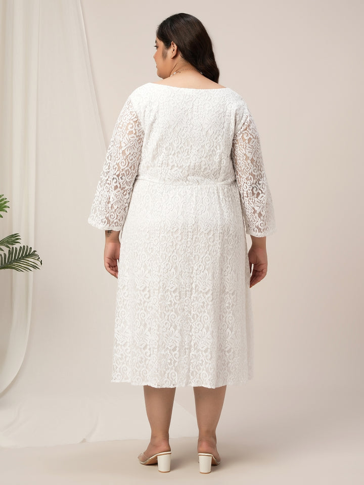 Plus Size White Lace Flare Dress