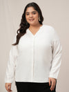Women Plus Size Linen Office Shirt- White