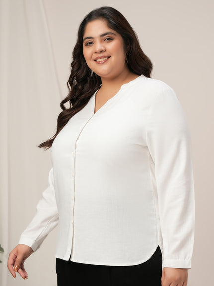 Women Plus Size Linen Office Shirt- White