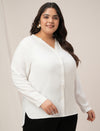 Women Plus Size Linen Office Shirt- White