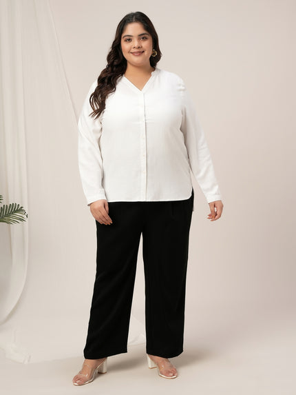Women Plus Size Linen Office Shirt- White
