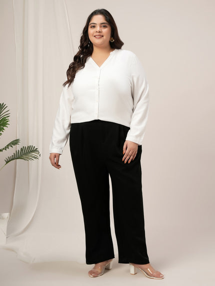 Women Plus Size Linen Office Shirt- White