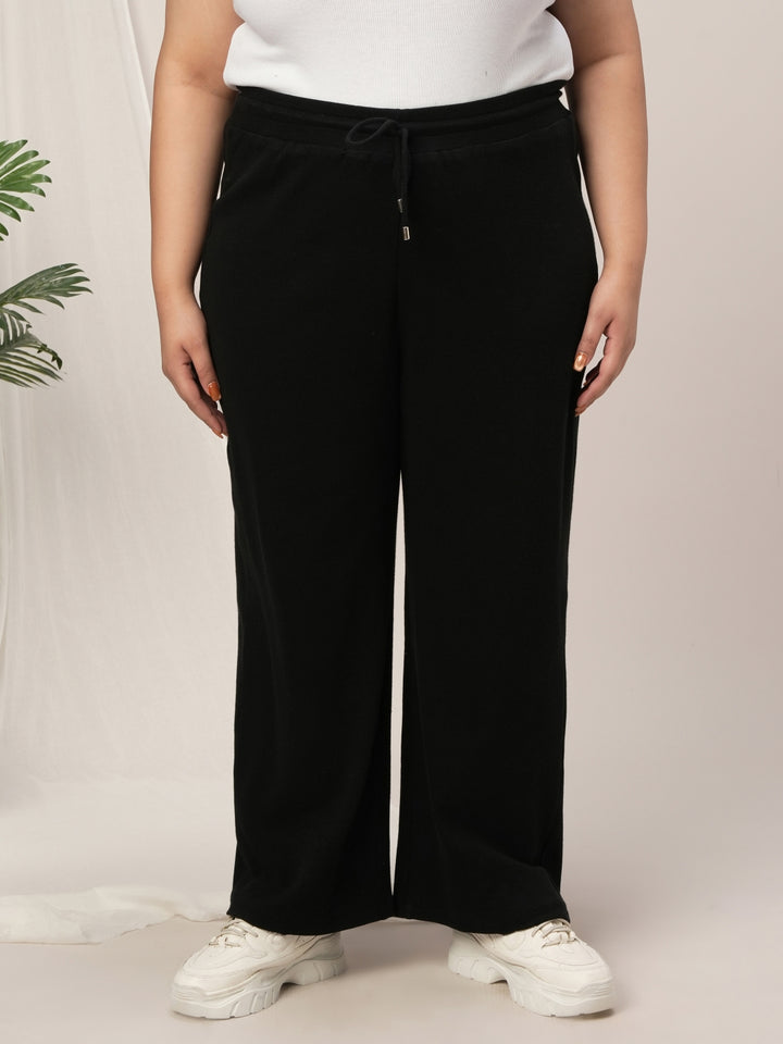 Women Plus Size Wide-Leg Lounge Pants- Black