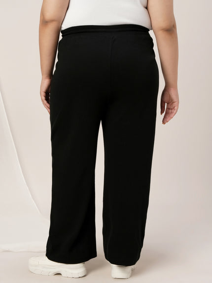 Women Plus Size Wide-Leg Lounge Pants- Black